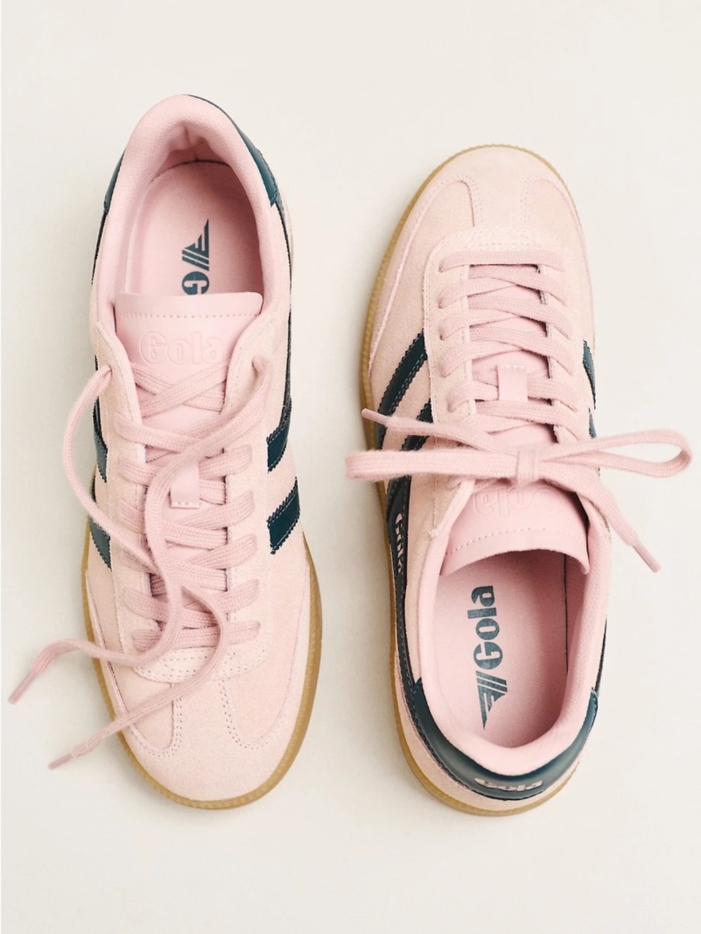 Gola Pink Suede Sneakers with Dark Teal Stripes and Gum Sole - Picture 2 of 5